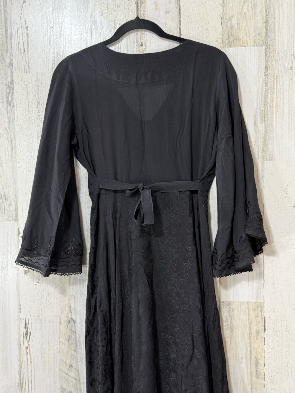 Butterfly Rayon Black Embroidered Maxi Dress Trumpet Sleeve - Picture 11 of 15